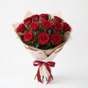 aswathi s s 12 fresh red roses hand tied in elegant wrapping bouquet with wh bc33fb9a 5c20 49a2 8e8d 35447ac502c6